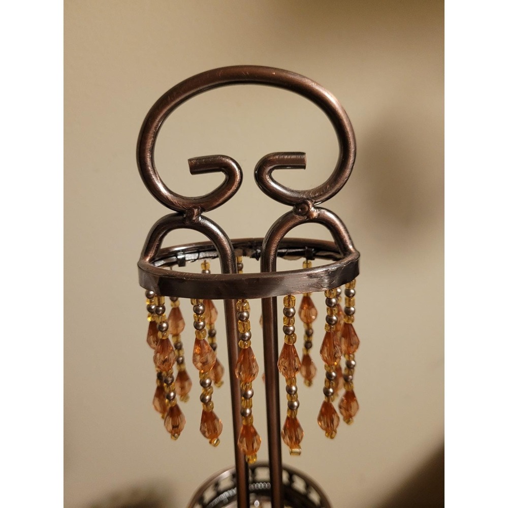 Wine Bottle Caddy Victorian Ornate Metal Beaded Fringe Bronze Scroll Barware - Picture 4 of 6